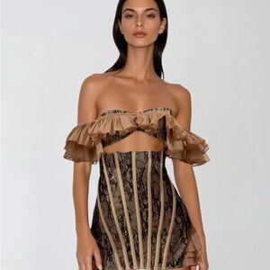 Mew Mews Owino Off Shoulder Lace Cutout Mini Dress